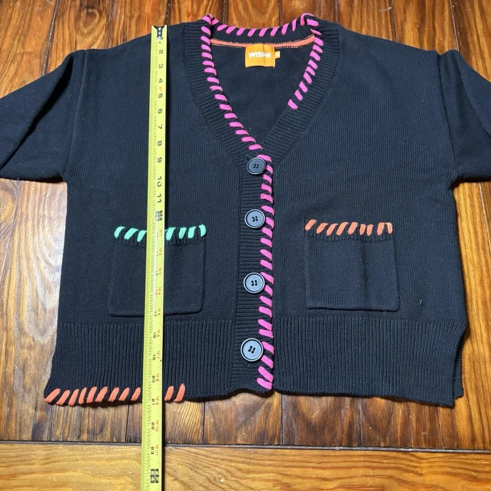 WISPR Brodie Black Thick Colorful Neon Stitches Cardigan Oversized XS Silk A1740